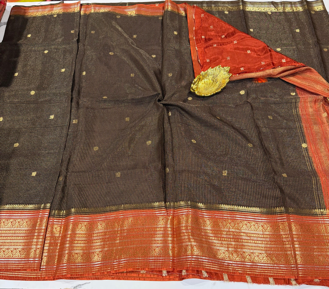 VKC2149BB- Brown n orange border vintage Kanchi saree