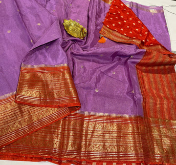 VKC2149BB- Lavender n Orange blouse Vintage Kanchi Brdr saree