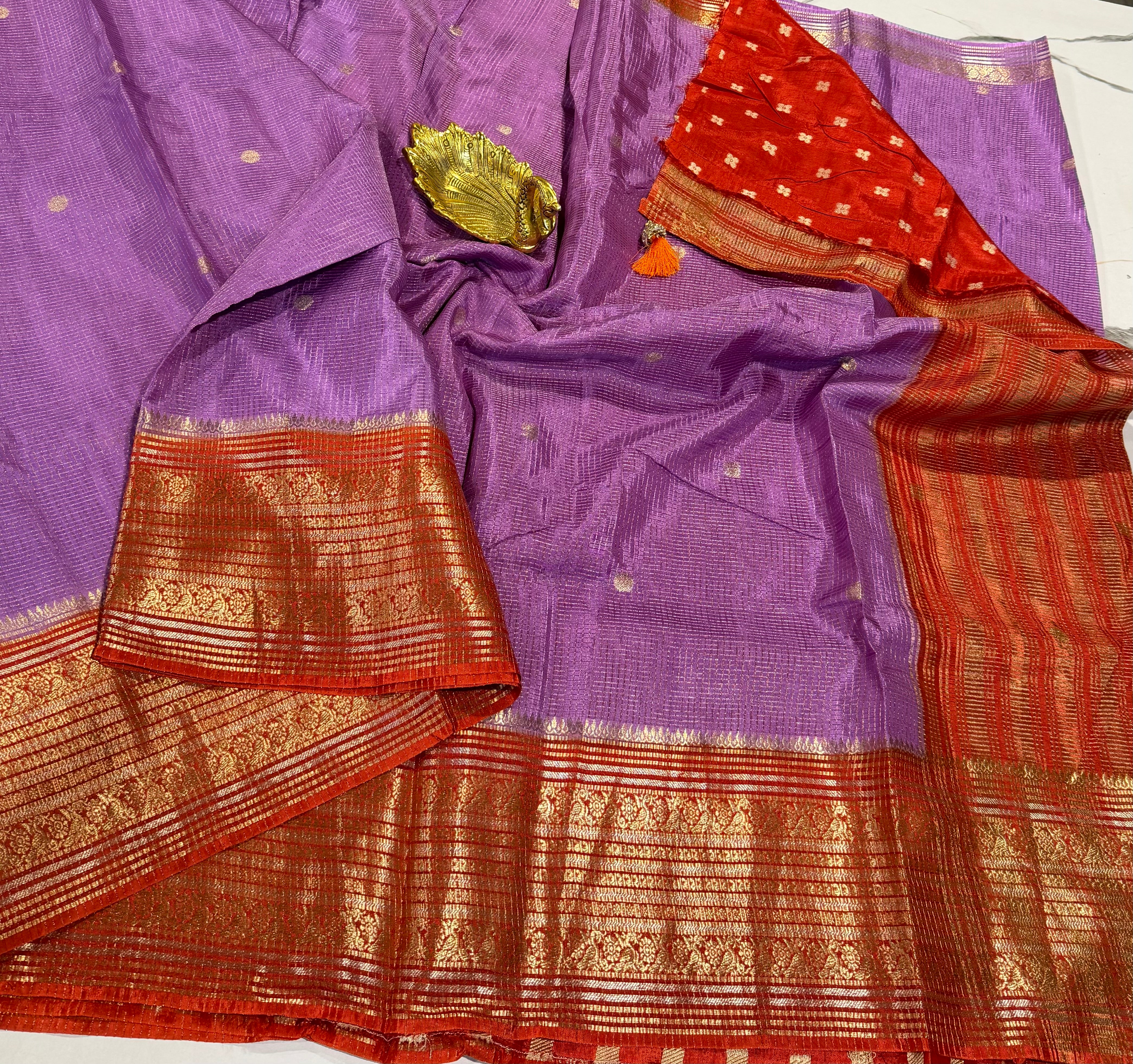 VKC2149BB- Lavender n Orange blouse Vintage Kanchi Brdr saree