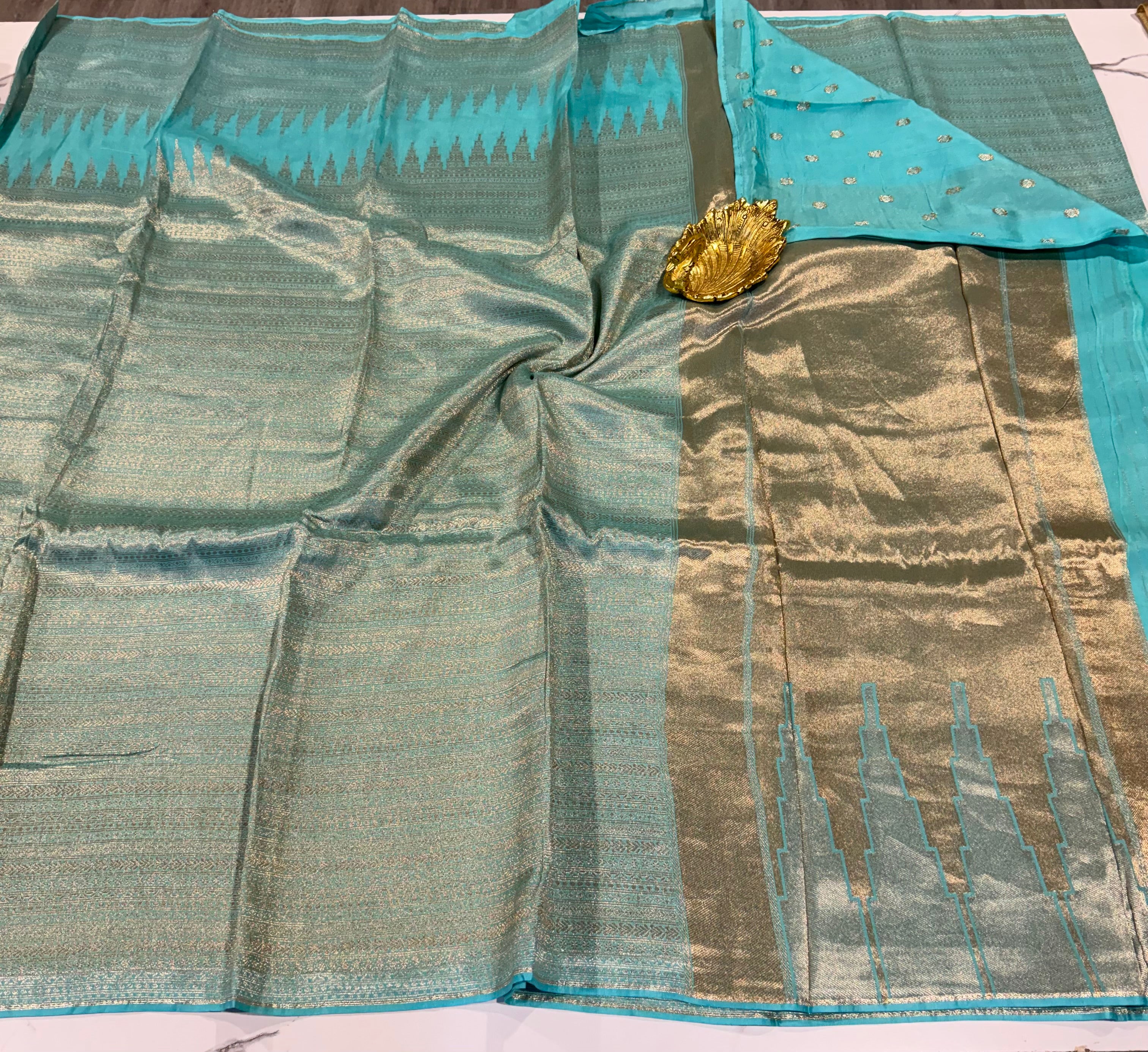 AR-5100 skyblue colour kanchi tissue saree