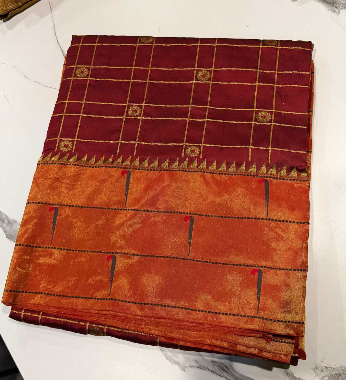 3CB-165 Maroonish brown colour triple muniya Paithani saree