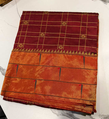 3CB-165 Maroonish brown colour triple muniya Paithani saree