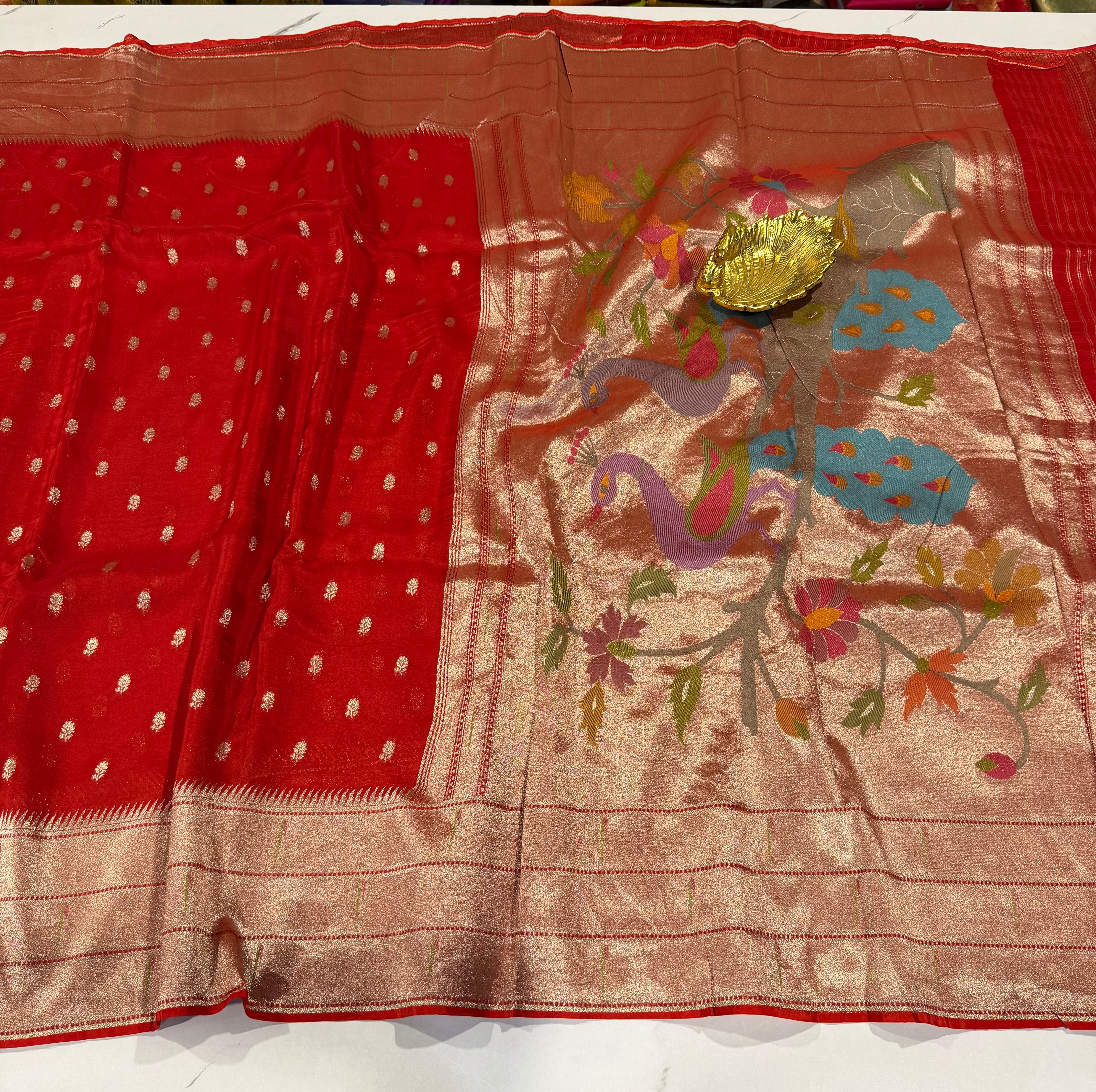 KP-5250 Red Paithani Kora saree