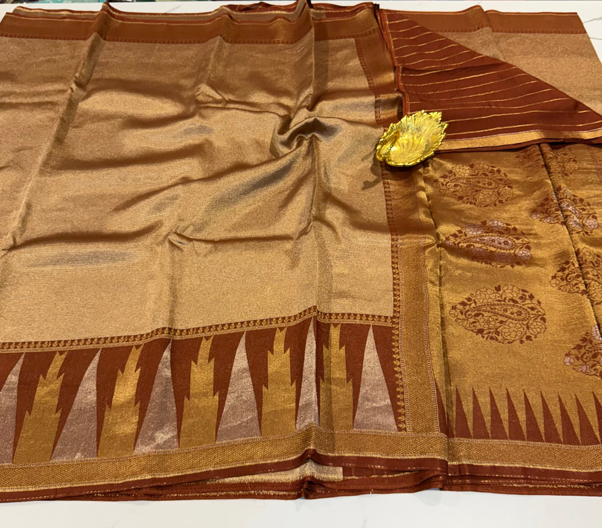 TT-45 brown colour Temple tissue saree
