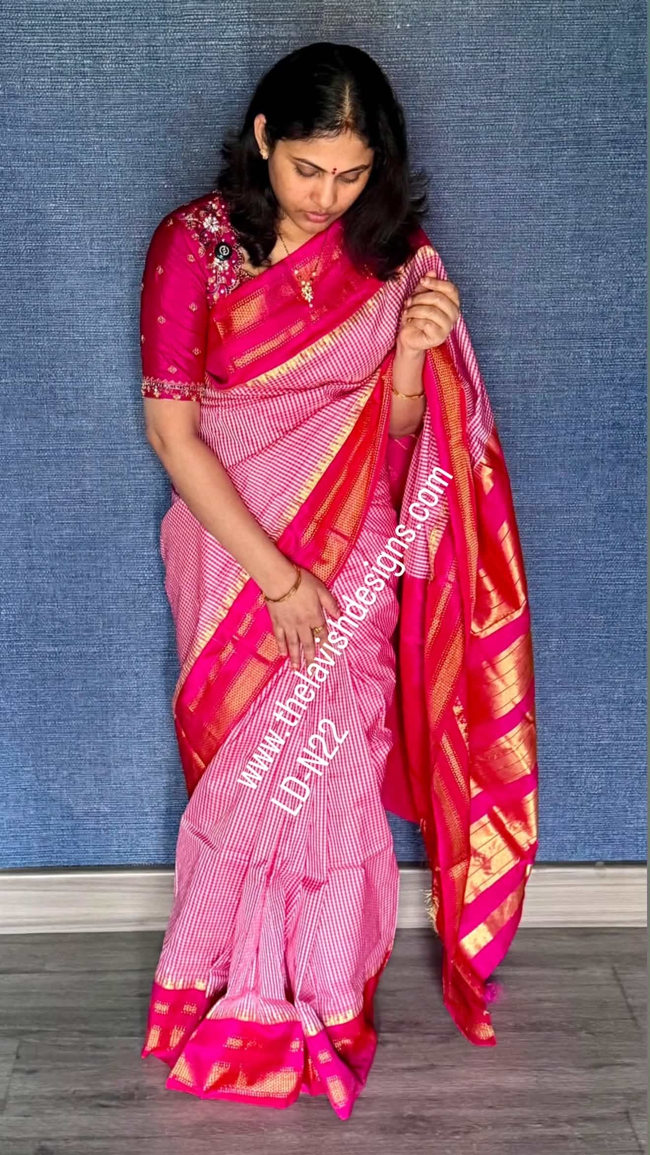 LD-N22 Narayanpet pink saree pink borders