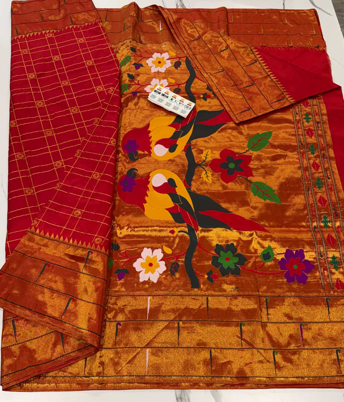 3CB-165 Red colour triple muniya Paithani saree