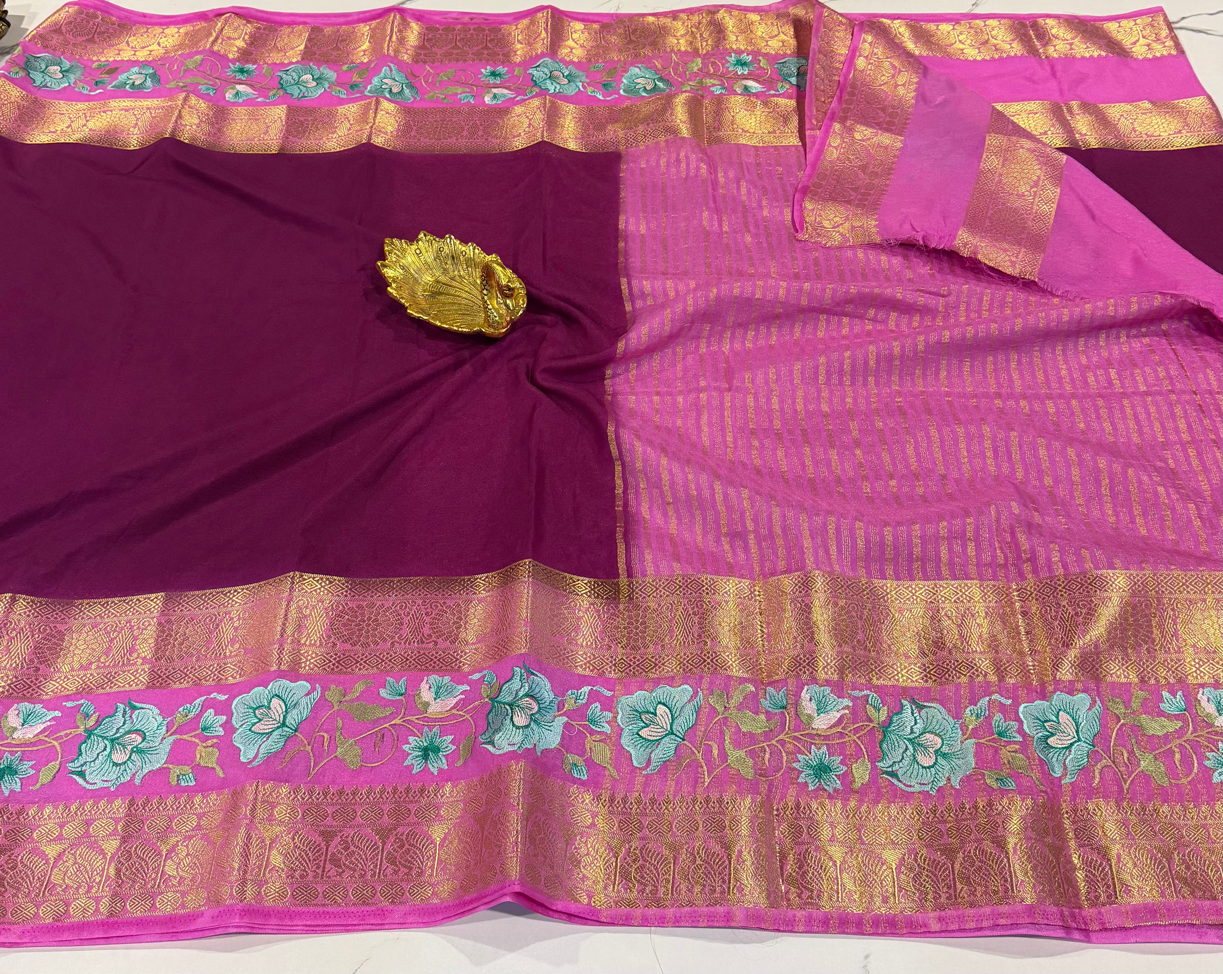 LD-M2 semi Mysore sarees megentha & pink saree