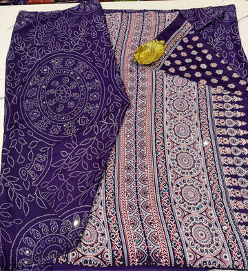 AM-950 purple Ajrak mirrors saree
