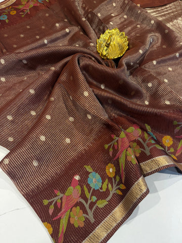 Bc-5100 brown Banaras kora saree