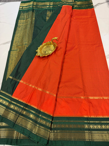 MG-2900 rust orange n green Mangalagiri Gadwal saree