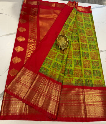 SGK-2997 Green n Red  gadwal Kalamkari saree