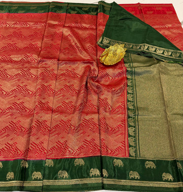 KW-2549 Red n Green saree Kanchi green mango