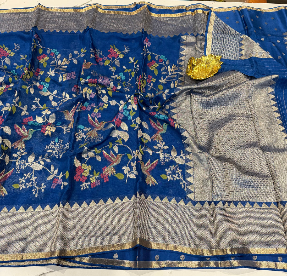 MZ-5900 Navy blue colour Manipuri Zari kota saree