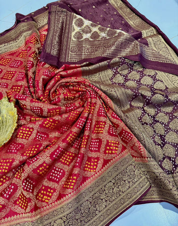 M-4 Red Banaras Maahru Bandini saree