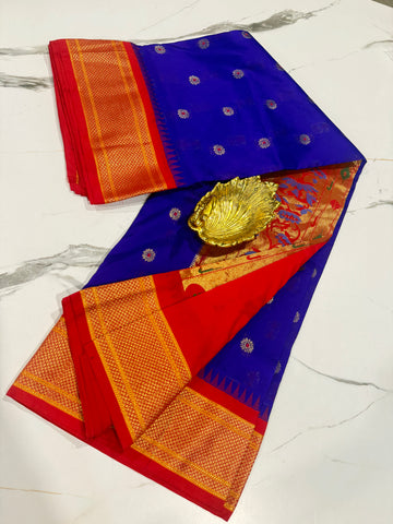 LD-N9 Blue n red saree Narayanapet semi pattu chakra butta