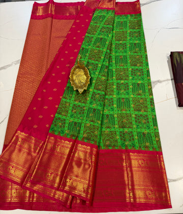 SGK-2997 Green n pink gadwal Kalamkari sarees