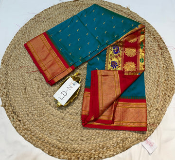 LD-N9 narayanapeta semi pattu rama blue and red saree