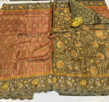 PC-2349 peach n green saree One gram tissue cocktail edition