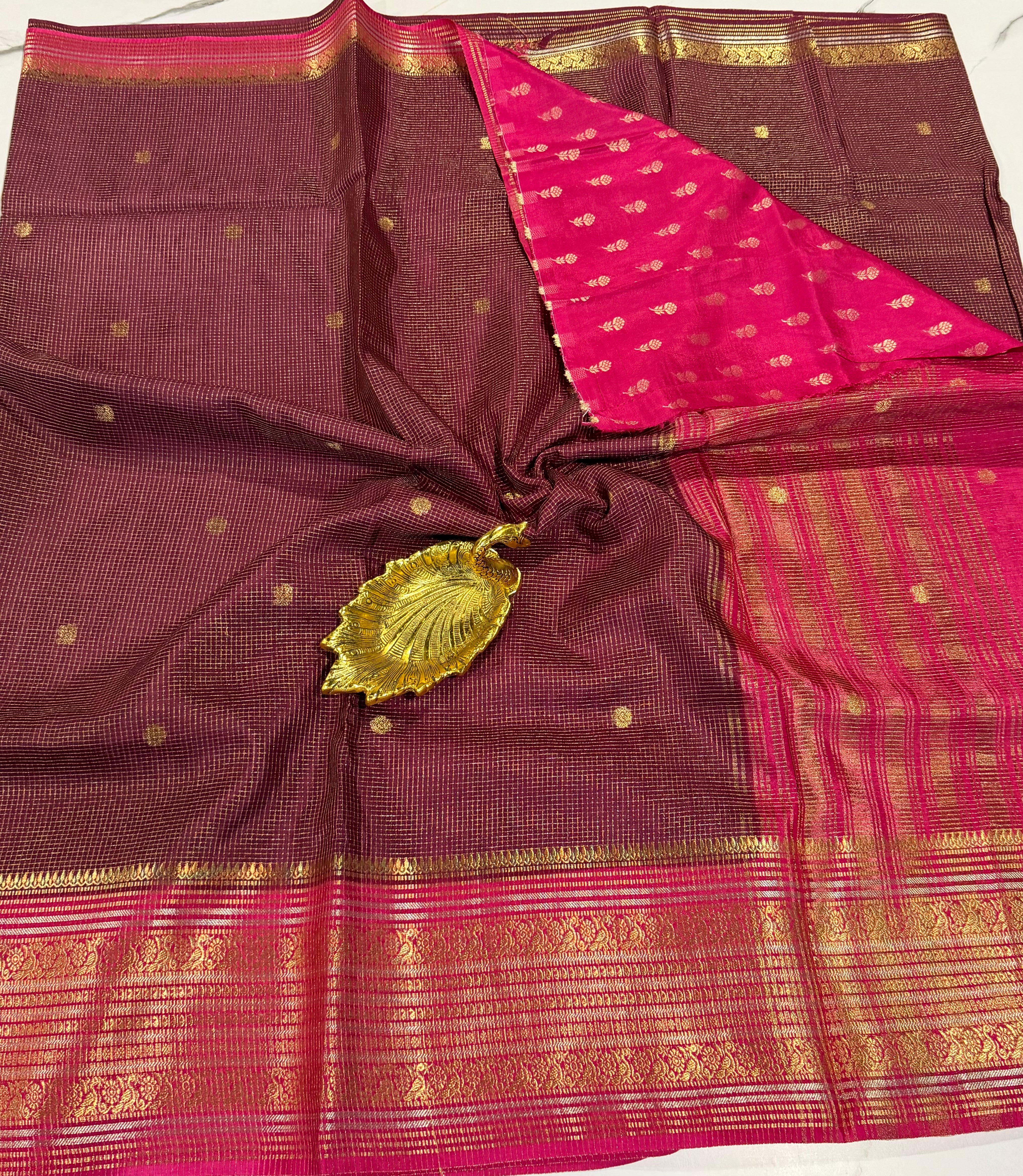 VKC2149- wine n pink Brdr Vintage Kanchi saree