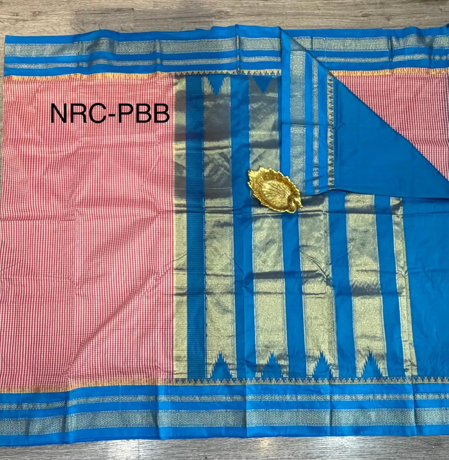 LD-N22 Narayanpet Checks Semi pink n blue with  border