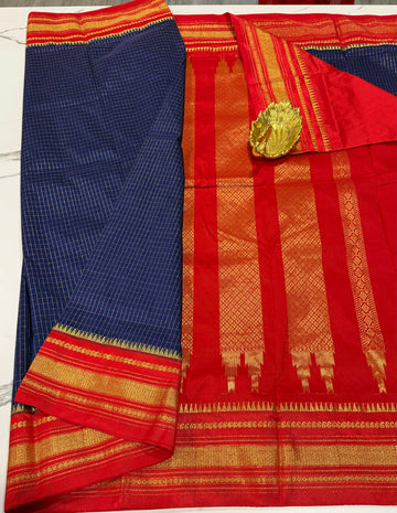 LD-NG25
 navi blue and red border saree
