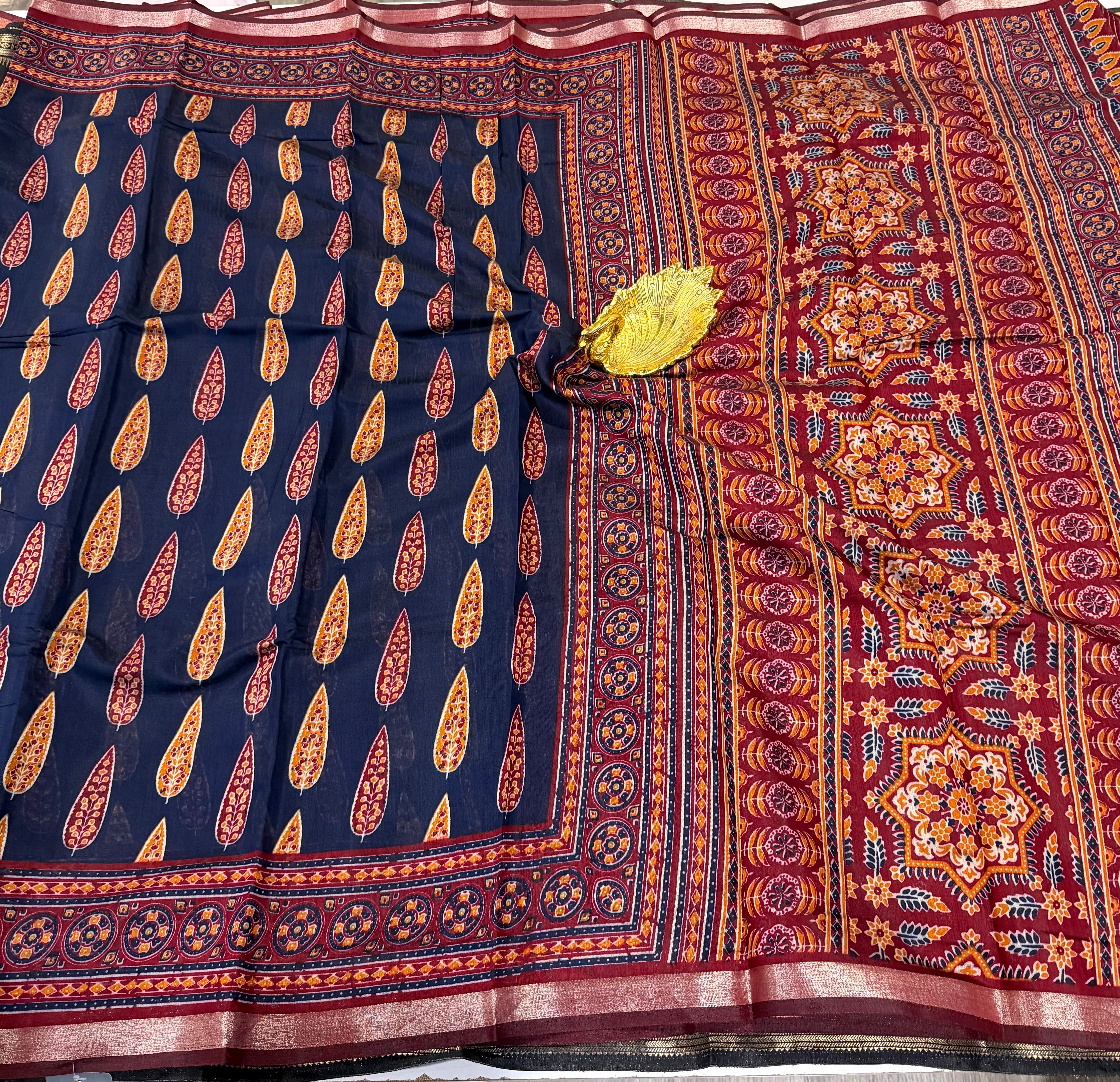 Navy blue saree Mashru mangalagiri