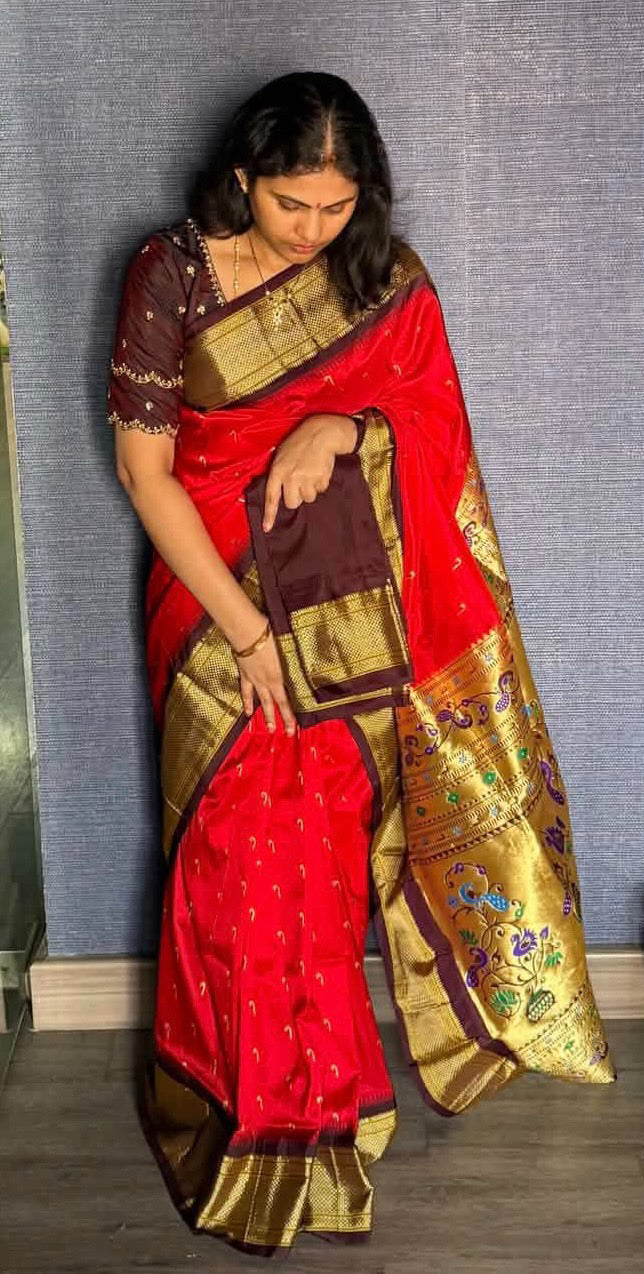 Narayanpet semi pattu saree  Ld-N9 Red n brown