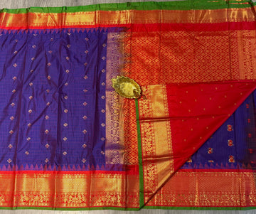 LD-G2300 Gadwal semi silk sarees navi blue and red saree