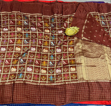 PT-475 Brown patola moonga crep saree