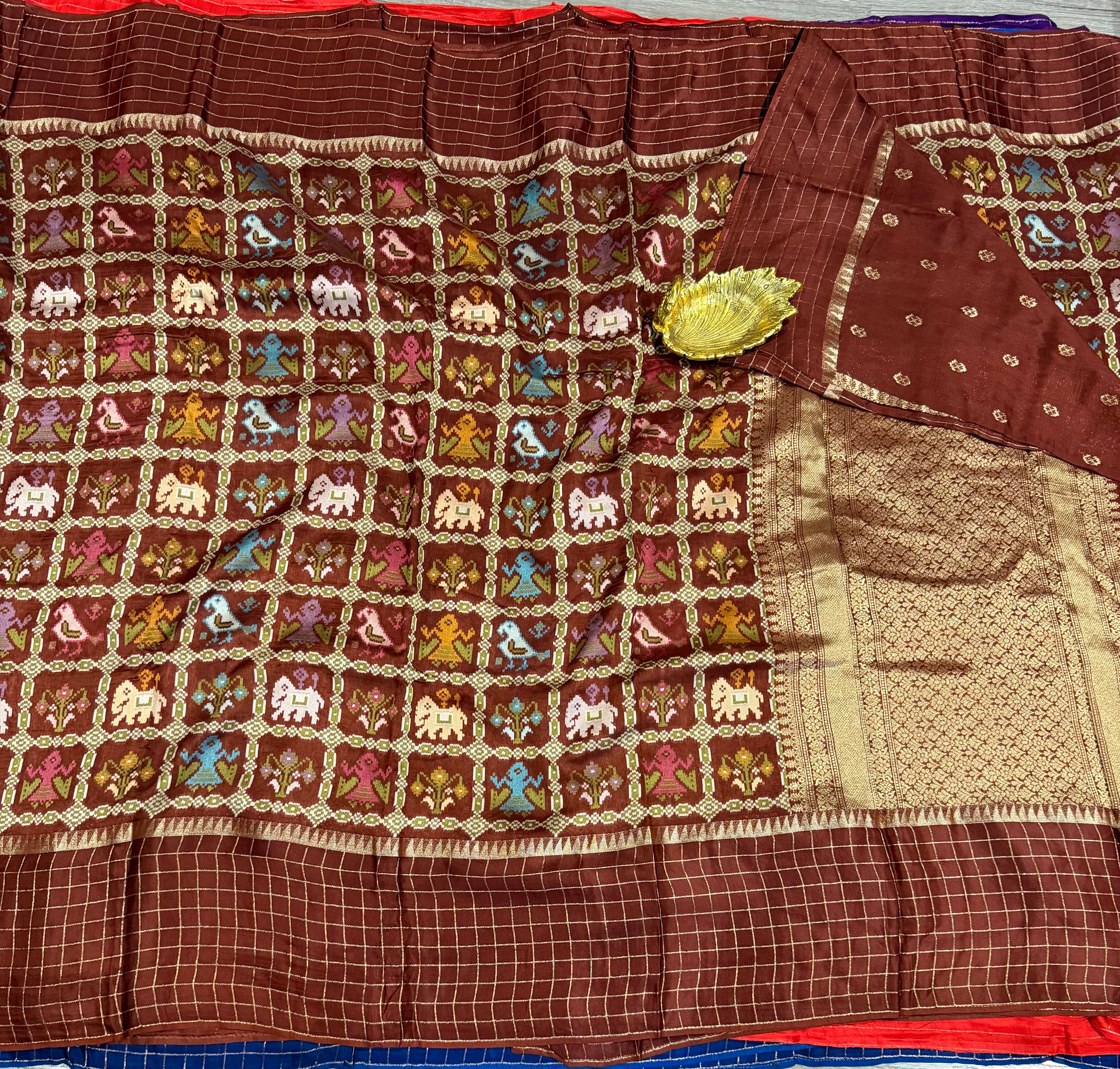 PT-475 Brown patola moonga crep saree