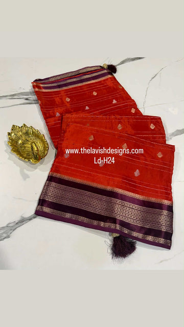 Ld-H24 Mysore semi crepe orange n wine