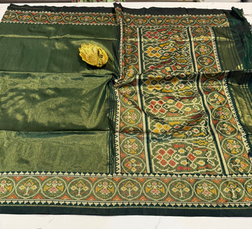 P6 tissue Patola sarees Dark green colour saree