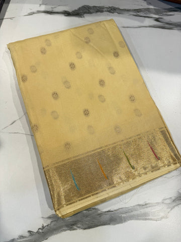 Pc-40 cream saree Paithani crepe