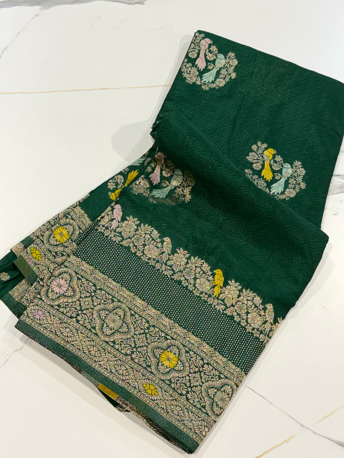 BS-1650 Green colour benny crepe saree