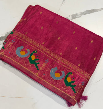T-2998 Ranipink banaras Kanchi tissue Mashru borders saree
