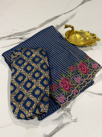 LD-T15 Banaras tissue Pettit saree Blue