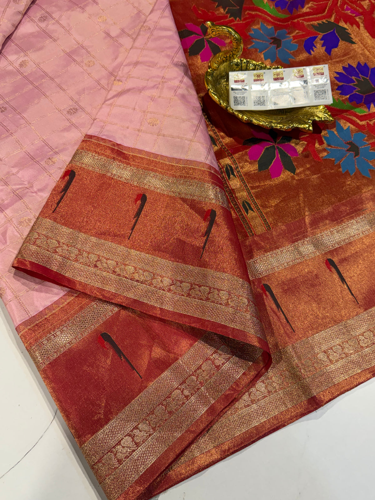 TMS-168 light baby pink Pure gadwal tissue saree
