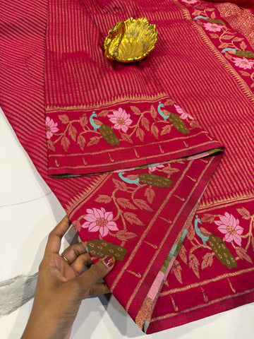 Gv-1950 Ranipink Banaras green mango saree