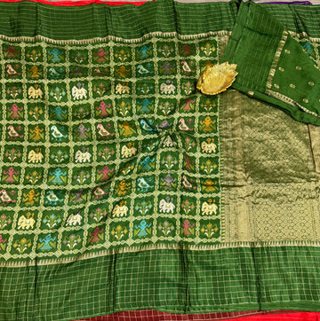PT-475 Green moonga crep patola saree