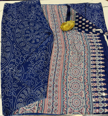 AM-950 Navy blue Ajrak mirrors saree