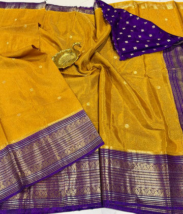 VKC2149BB- golden yellow n purple blouse Vintage Kanchi Brdr saree