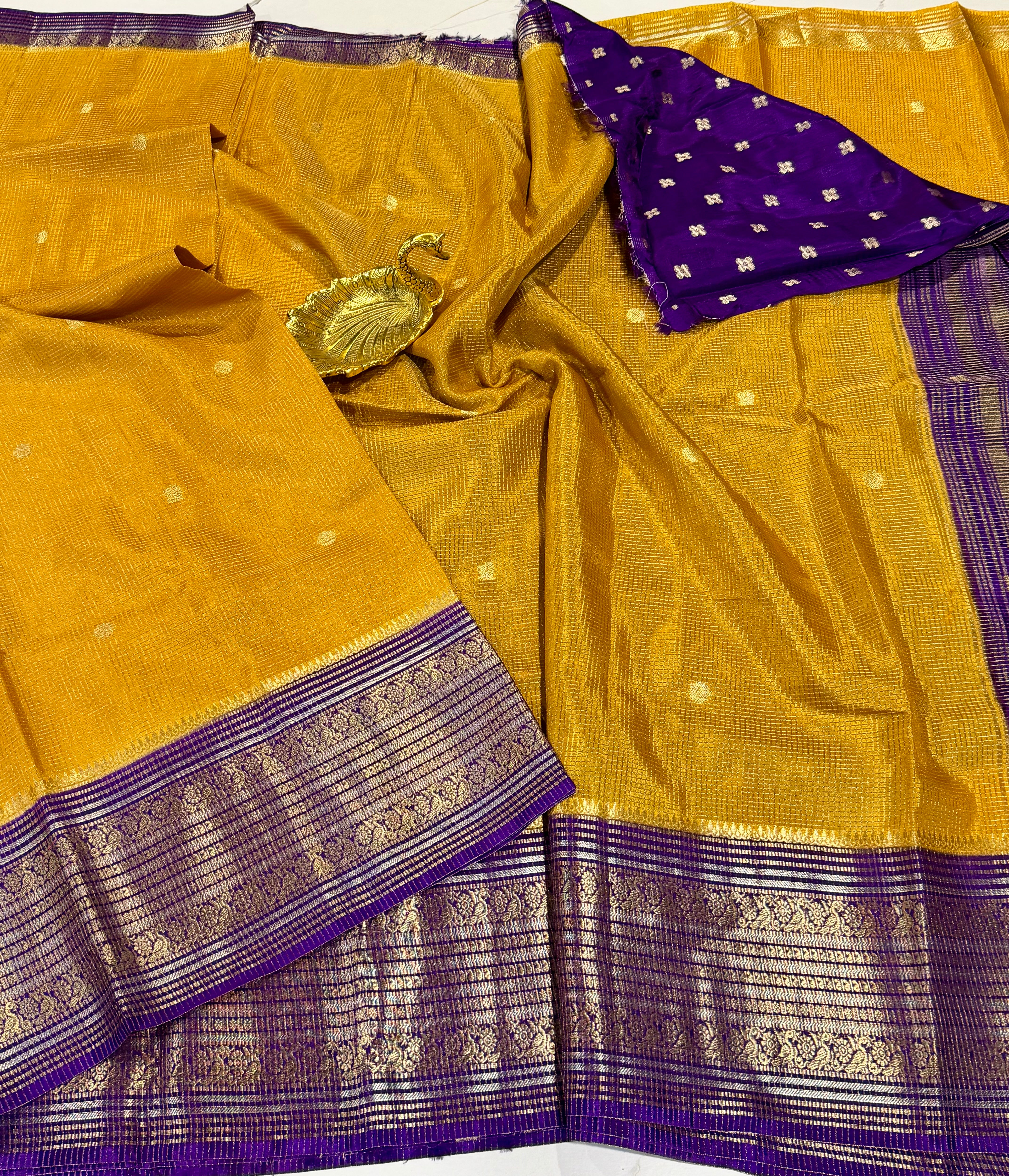 VKC2149BB- golden yellow n purple blouse Vintage Kanchi Brdr saree