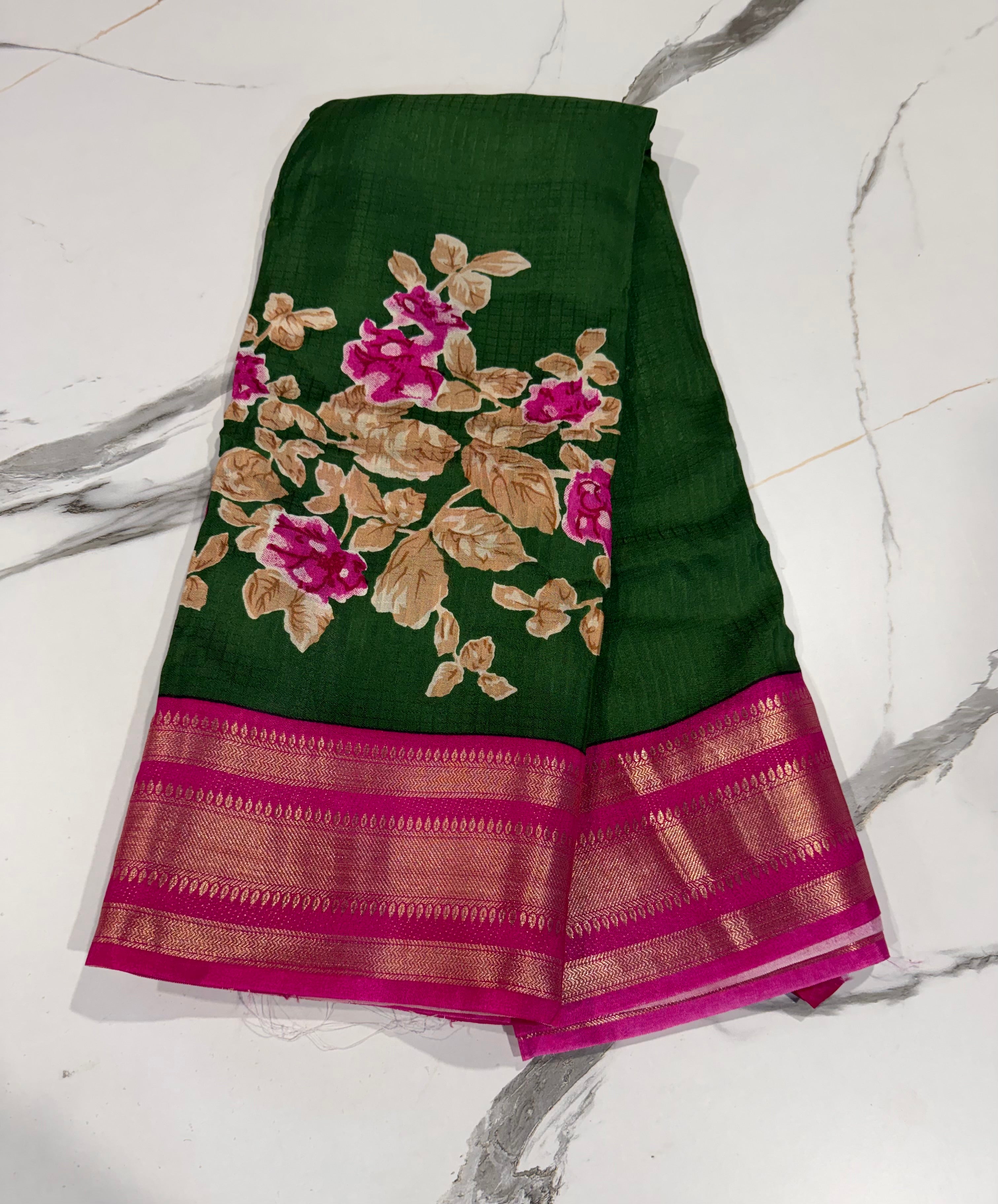 LD-M2700 Mysore Crepe Semi Green n pink Saree