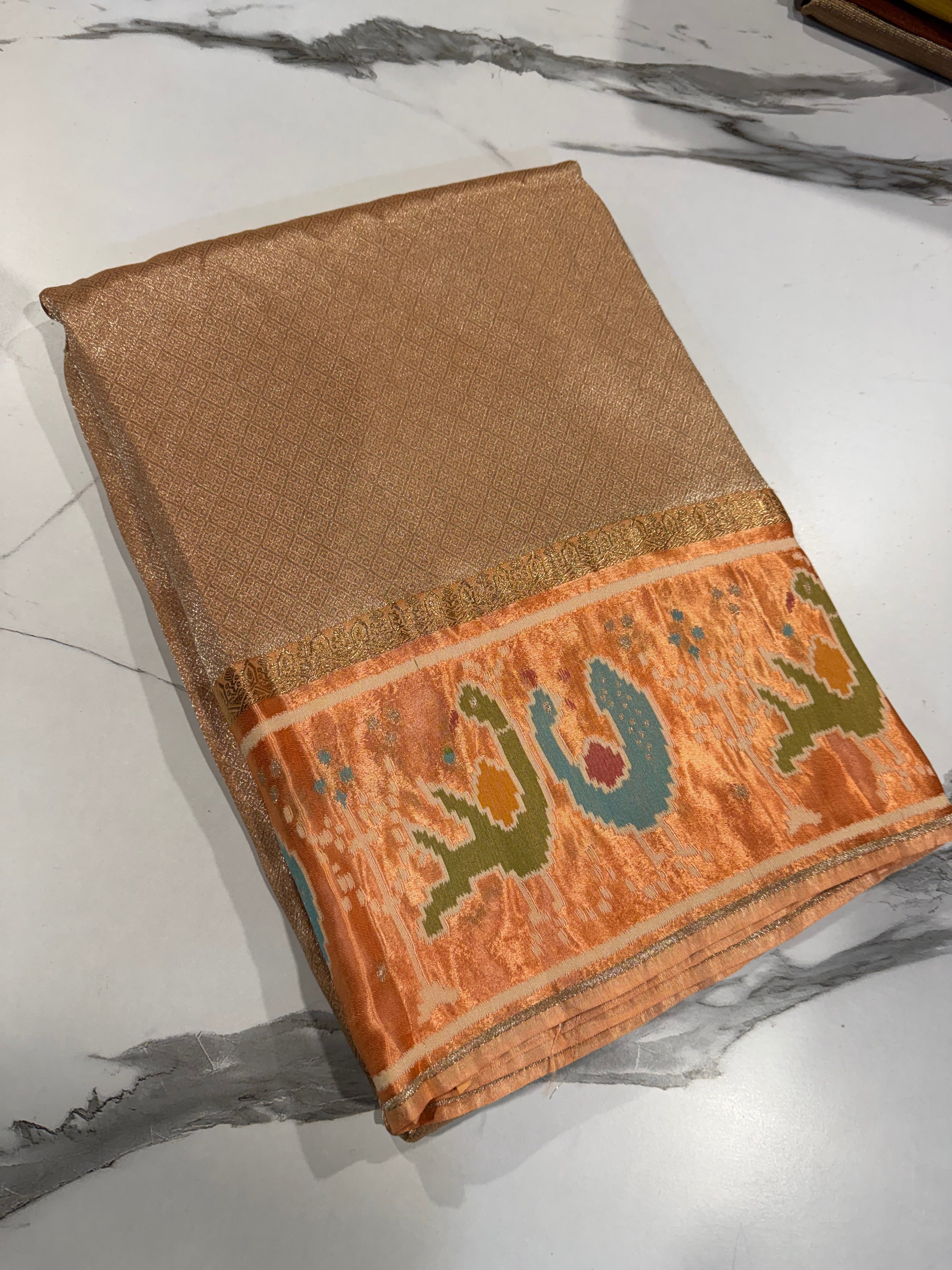 KT-5 peach colour kanchi tissue saree