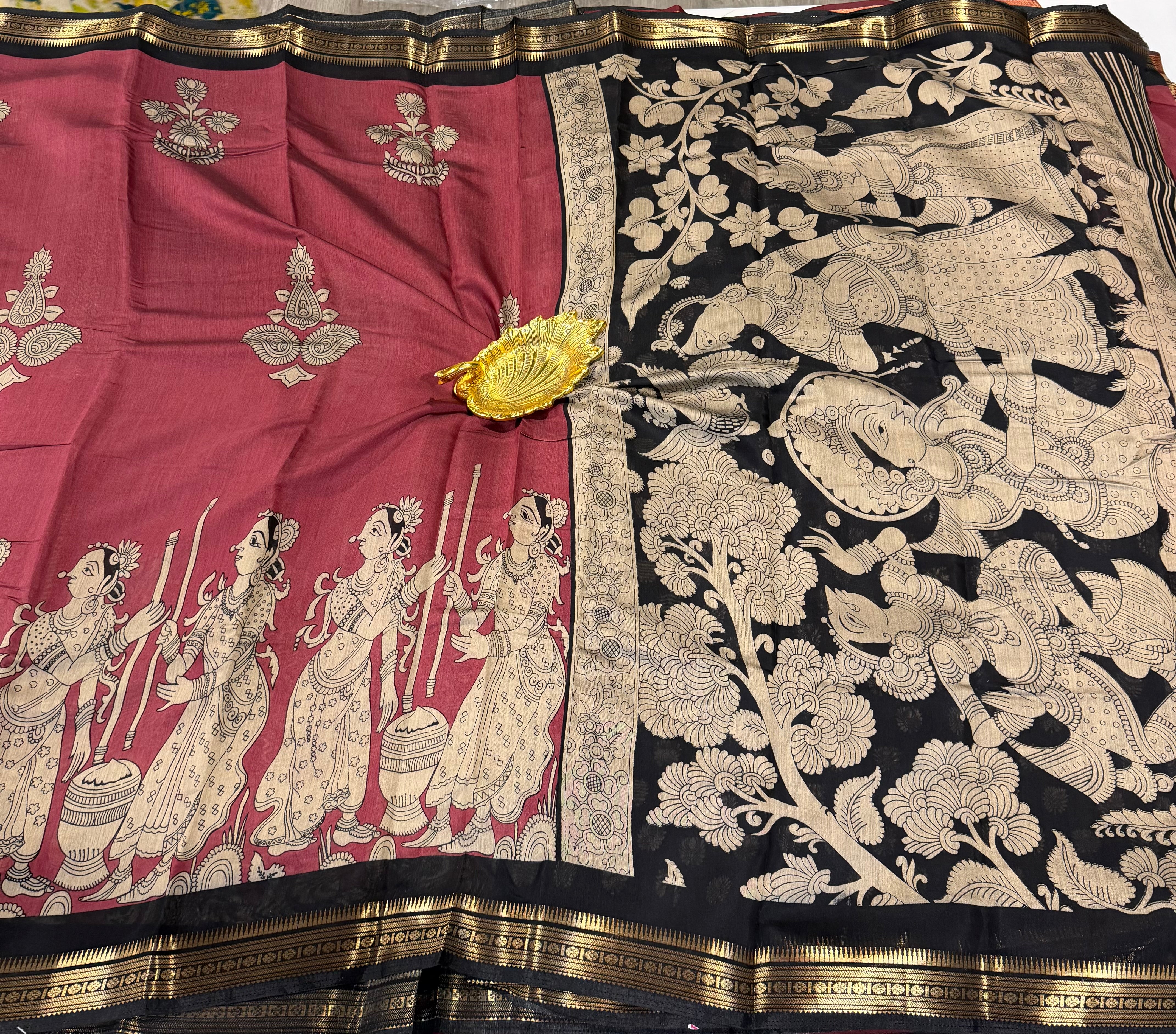 Light red color saree Mashru mangalagiri