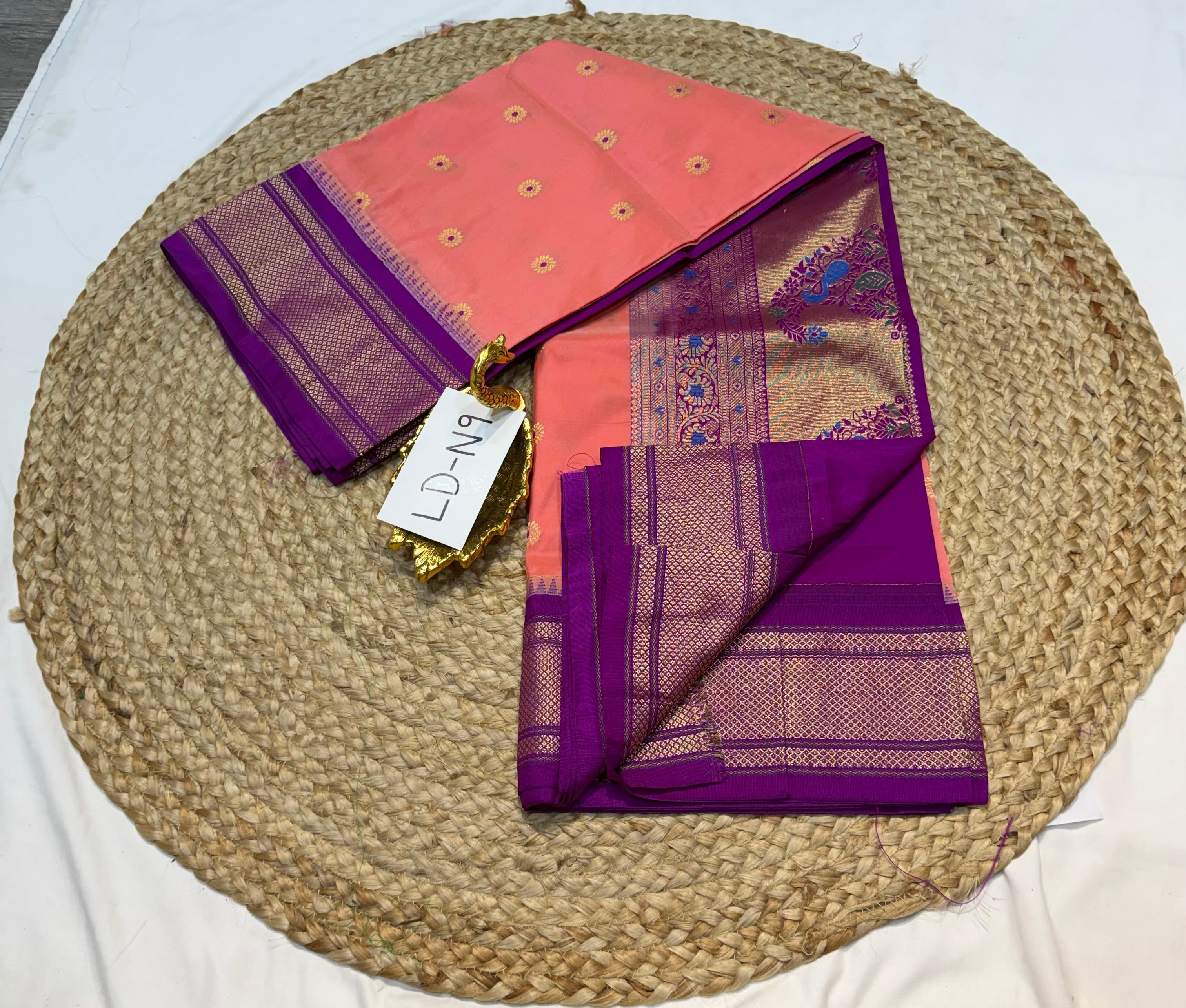 LD-N9 narayanapeta semi pattu peach and megentha  saree