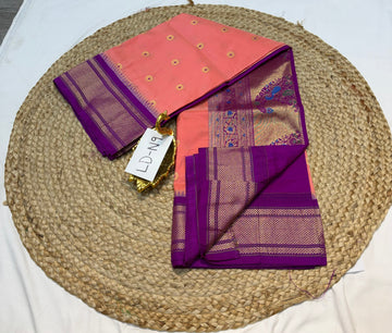 LD-N9 narayanapeta semi pattu peach and megentha  saree