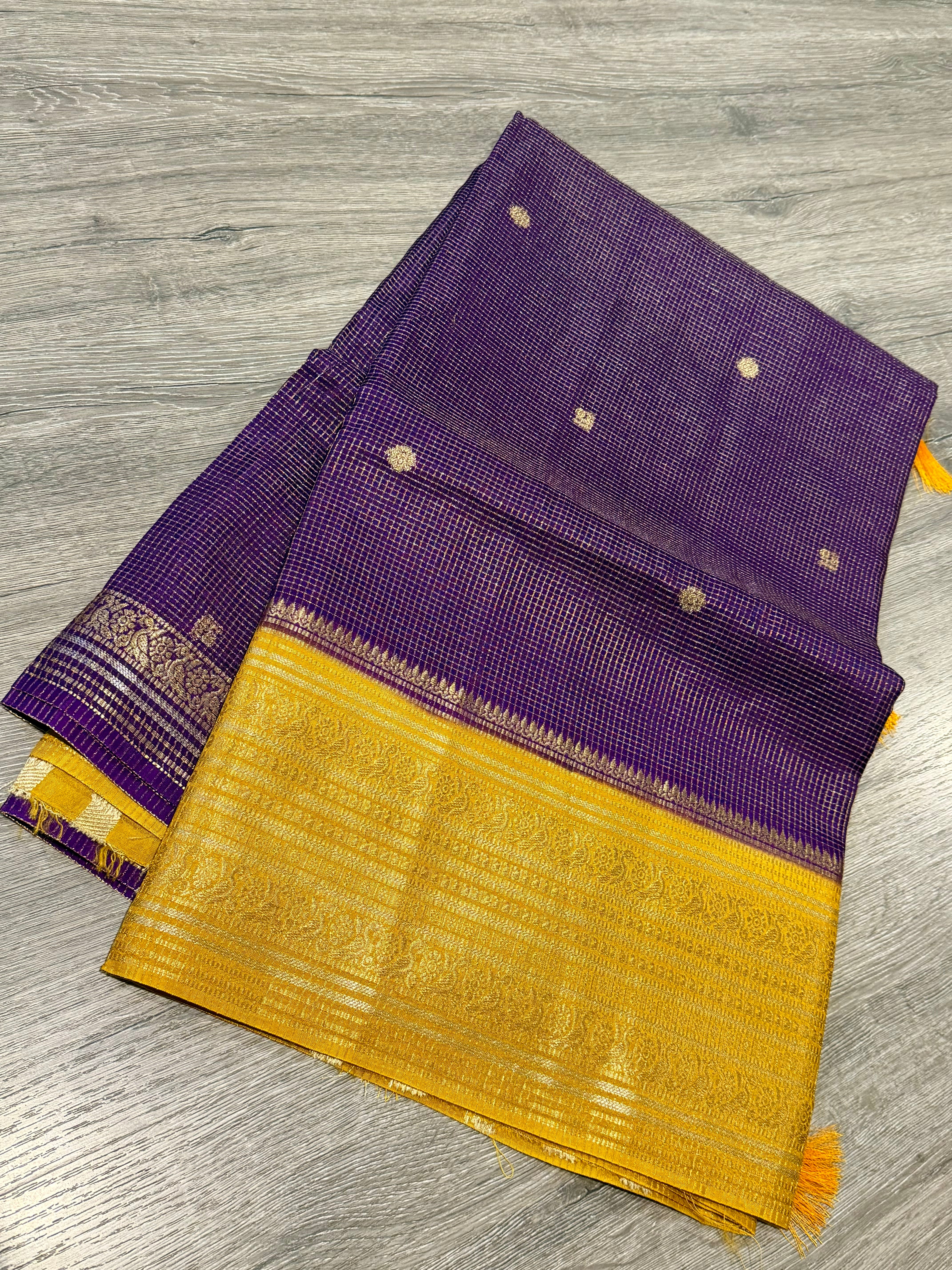 VKC2149BB- violet n yellow Kanchi Brdr saree