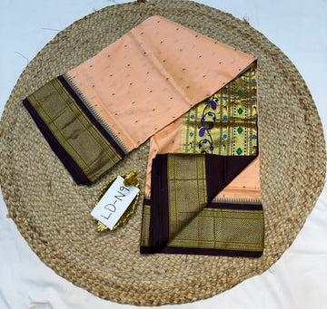 LD-N9 narayanapeta semi pattu peach and brown saree