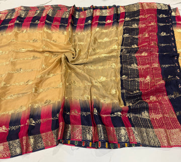MW-R Cream saree blue n pink borders